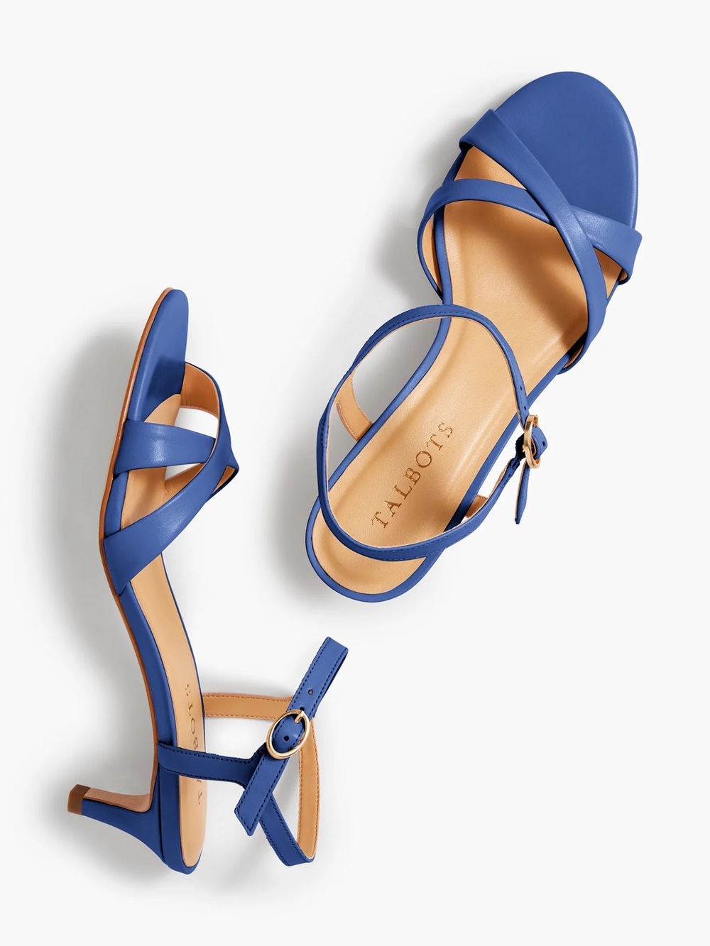 Talbots Crisscross 2” Kitten Heel Leather Sandals Starlit Blue SZ 10 Elegant